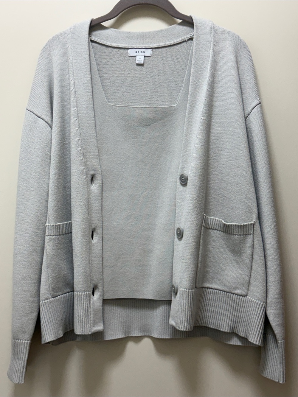 Reiss  Harper Knit Set Cardigan + Square Neck Tank Size Small